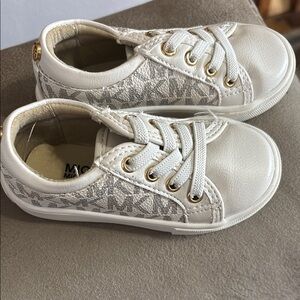 Michael Michael Kors White and Gold Sneakers with Monogram Design